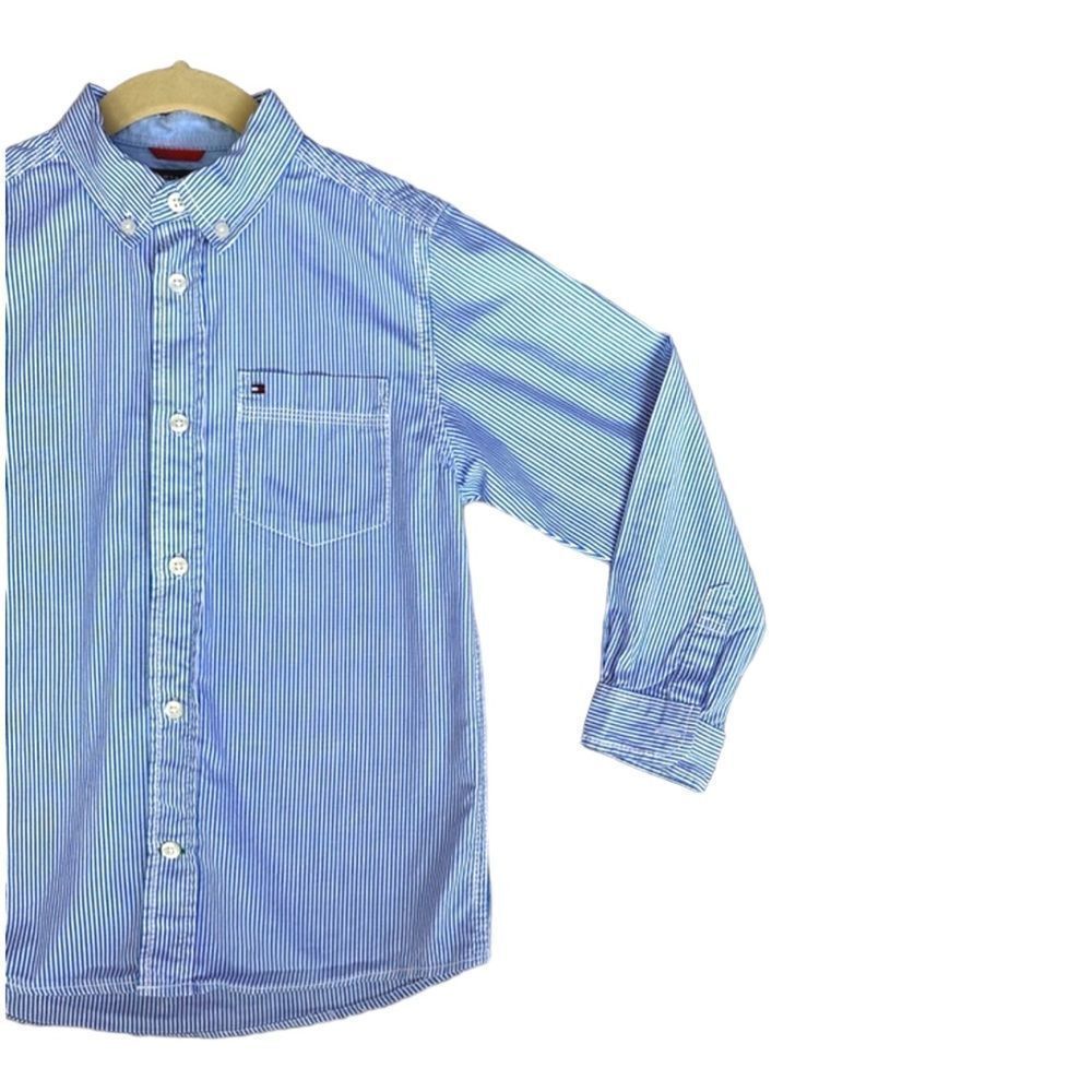TOMMY HILFIGER Boys Blue Striped Button Down Shirt Size 7 - Picture 5 of 11